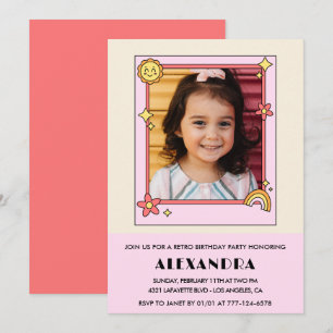Invitation d'anniversaire 5 ans rétro groovy fleur