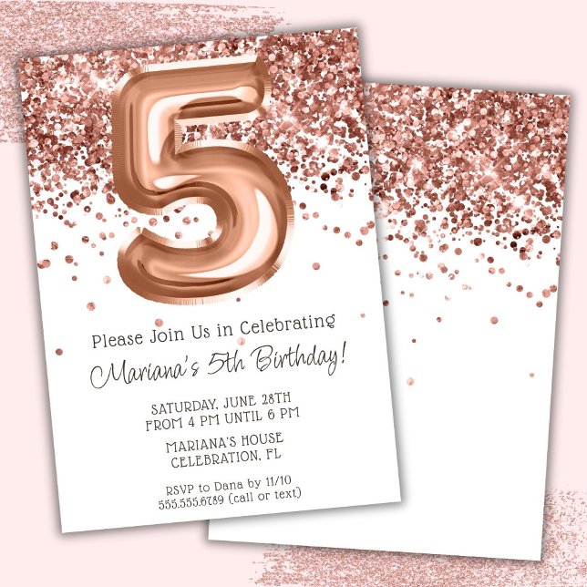 Invitation d'anniversaire 5 ans Rose Gold (Créateur téléchargé)