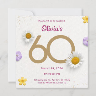Invitation d'anniversaire 60 ans à fleurs dorées