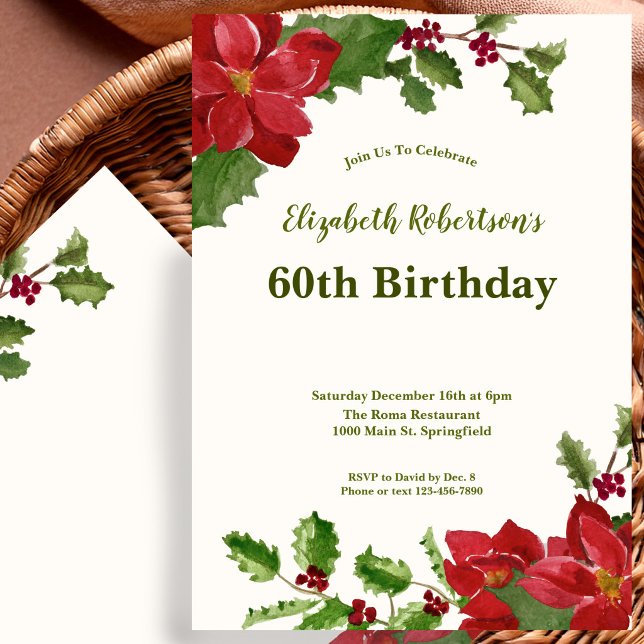 Invitation d'anniversaire 60 ans à la flore élégan (Créateur téléchargé)