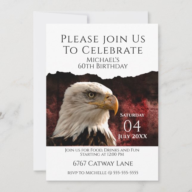 Invitation d'anniversaire 60 ans aigle chauve patr (Devant)