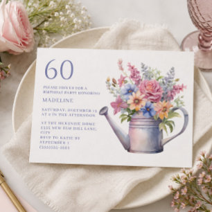 Invitation d'anniversaire 60 ans aux fleurs roses 