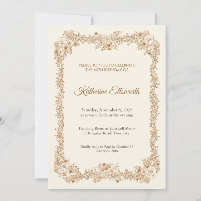Invitation d'anniversaire 60 ans Bosky Petalwork (Devant)