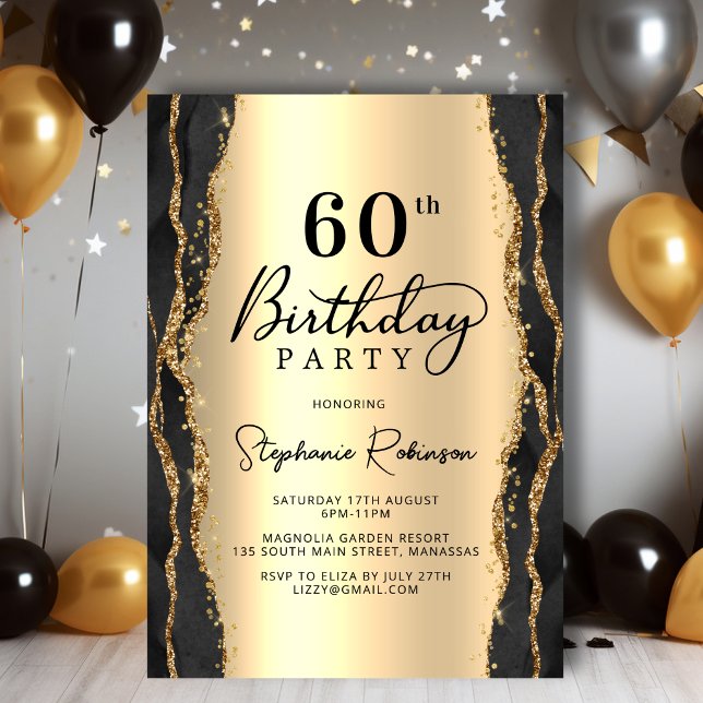 Invitation d'anniversaire 60 ans en Agate Noire et (Créateur téléchargé)