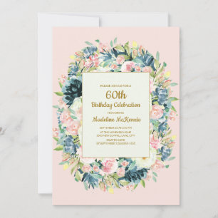 Invitation d'anniversaire 60 ans femme fleurs rose