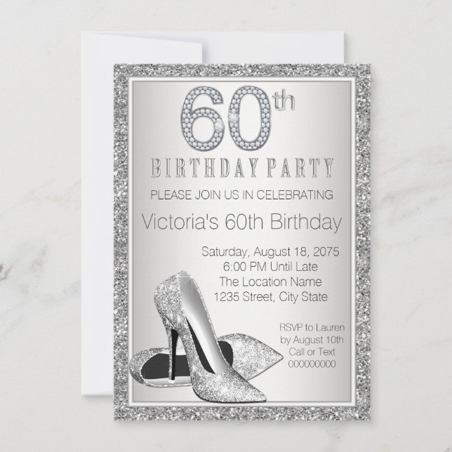 Invitation d'anniversaire 60 ans femme paillettes  (Devant)