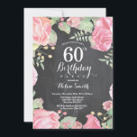 Invitation d'anniversaire 60 ans Floral Botanique<br><div class="desc">Invitation d'anniversaire 60 ans Floral Botanique. Invitation d'anniversaire aux pivoines roses florales pour femmes. Fleur florale aquarelle. Fleurs élégantes de rose et de pivoine roses. Anniversaire adulte. Fond tableau noir. Noir et blanc. 13ème 15ème 16ème 18ème 20ème 21ème 30ème 40ème 50ème 60ème 70ème 80ème 90ème 100ème, Tous âges. Pour une...</div>
