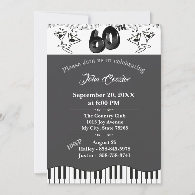 Invitation d'anniversaire 60 ans Noir & Blanc avec (Devant)