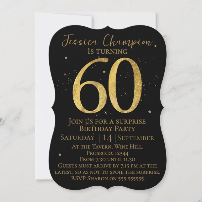 Invitation d'anniversaire 60 ans Noir & Or (Devant)