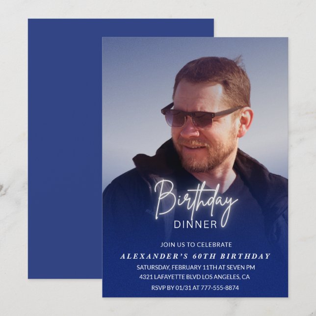 Invitation d'anniversaire 60 ans Photo de dîner d' (Devant / Derrière)