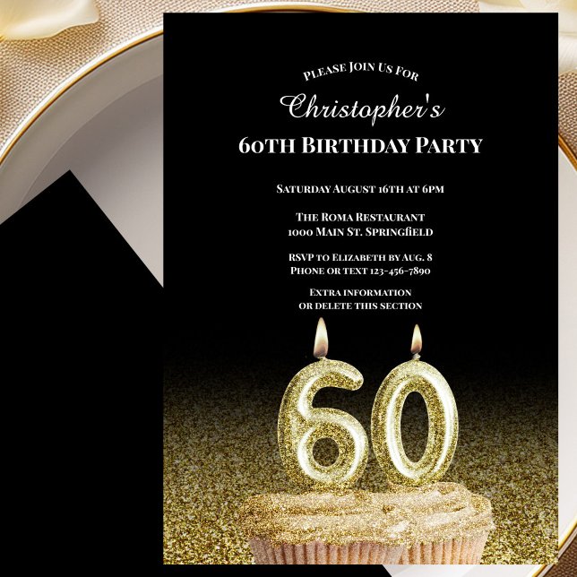 Invitation d'anniversaire 60 ans pour lui noir et  (Créateur téléchargé)