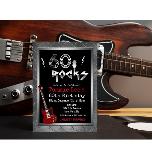 Invitation d'anniversaire 60 ans Rockstar Guitar 6 (Créateur téléchargé)