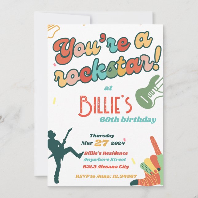 Invitation d'anniversaire 60 ans Rockstar Guitar 6 (Devant)