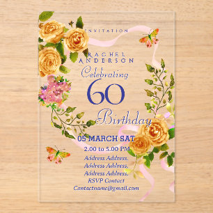 Invitation d'anniversaire 60 ans Ruban Rose Or
