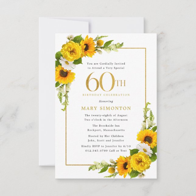 Invitation d'anniversaire 60 ans Rustic Sunflower (Devant)