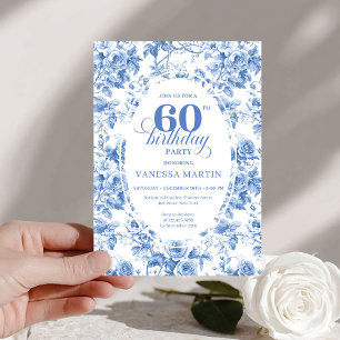 Invitation d'anniversaire 60 ans toile florale ble