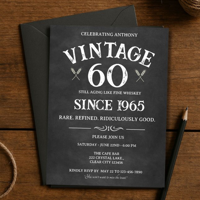 Invitation d'anniversaire 60 ans Vintage – Thème W (Créateur téléchargé)