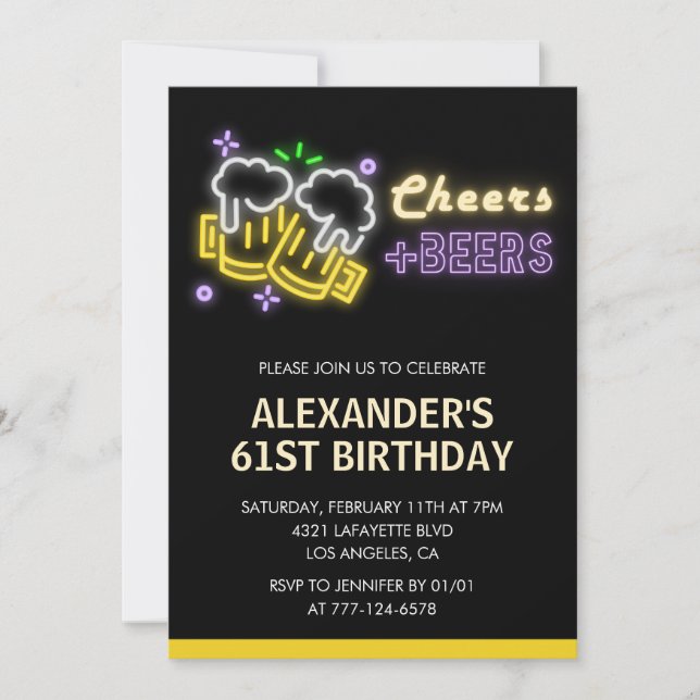 Invitation d'anniversaire 61 ans de boissons bière (Devant)
