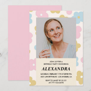 Invitation d'anniversaire 61 ans Floral Photo Rétr