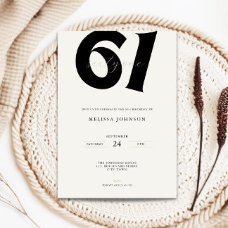 Invitation d'anniversaire 61 ans minimaliste - Typ