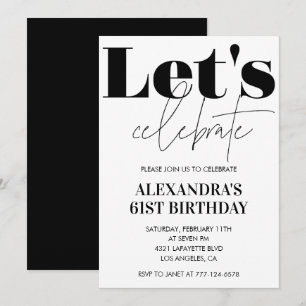 Invitation d'anniversaire 61 ans noir et blanc Mod