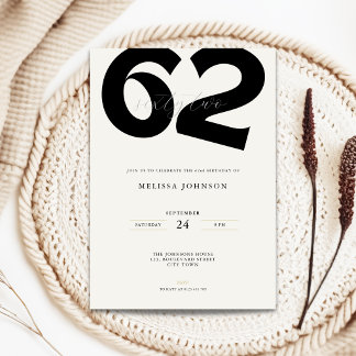 Invitation d'anniversaire 62 ans minimaliste - Typ