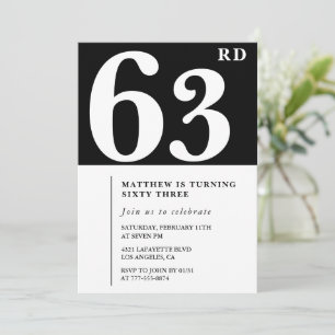 Invitation d'anniversaire 63 ans Noir Élégant Chic