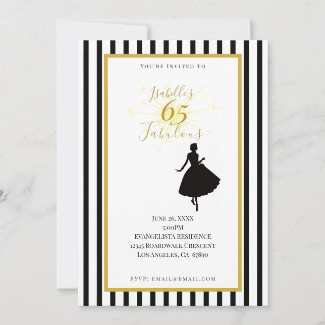Invitation d'anniversaire 65 ans & Fabuleux Noir & (Devant)