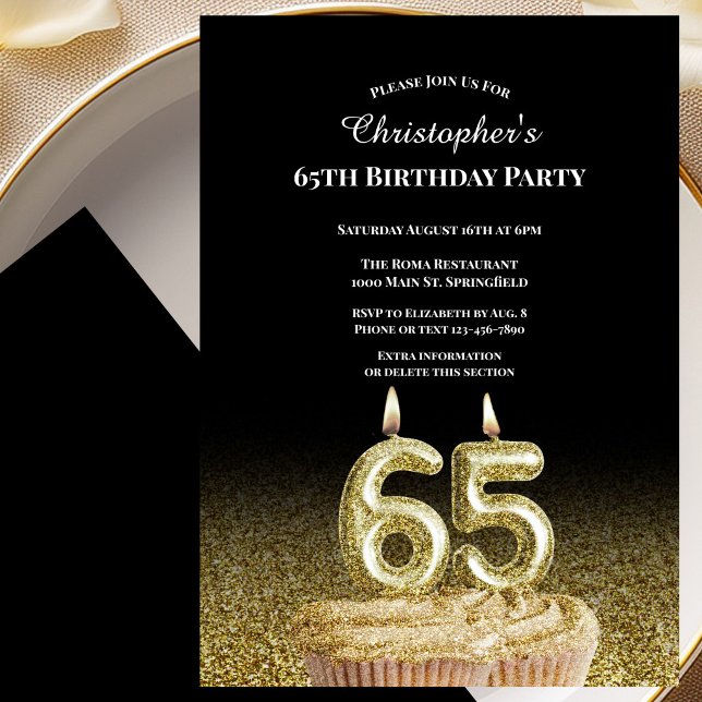 Invitation d'anniversaire 65 ans pour lui noir et  (Créateur téléchargé)