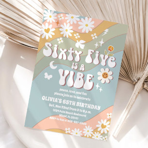 Invitation d'anniversaire 65 ans rétro groovy