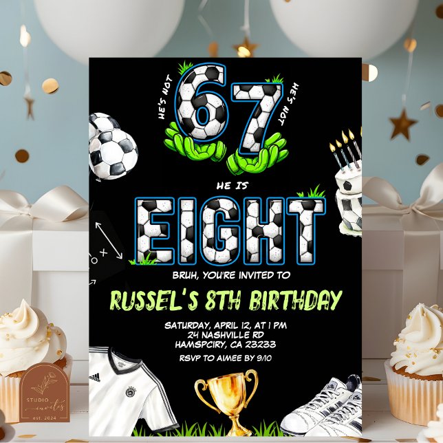 Invitation d'anniversaire 67 Neon Soccer 8ème (Créateur téléchargé)