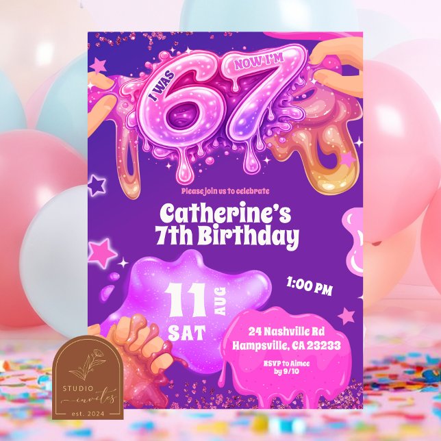 Invitation d'anniversaire 67 Slime Rose Violet Néo (Créateur téléchargé)