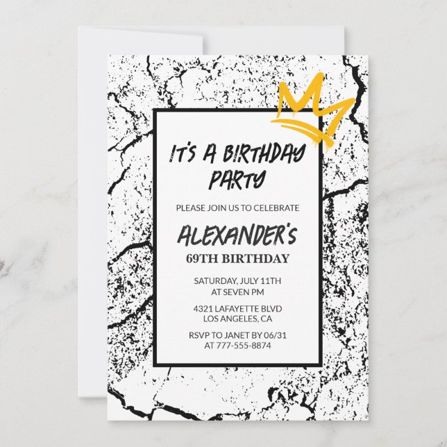 Invitation d'anniversaire 69 ans noir blanc Hommes (Devant)