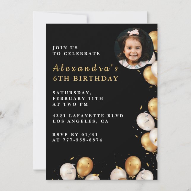 Invitation d'anniversaire 6 ans Black Gold 6 Ballo (Devant)
