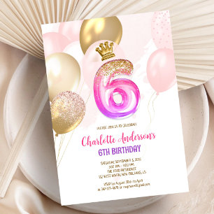 Invitation d'anniversaire 6 ans fille ballon or ro