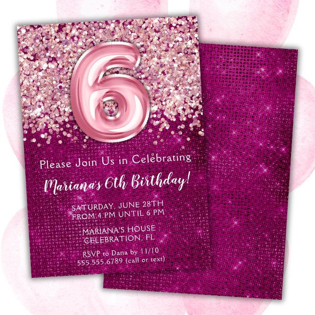 Invitation d'anniversaire 6 ans fille rose magenta (Créateur téléchargé)