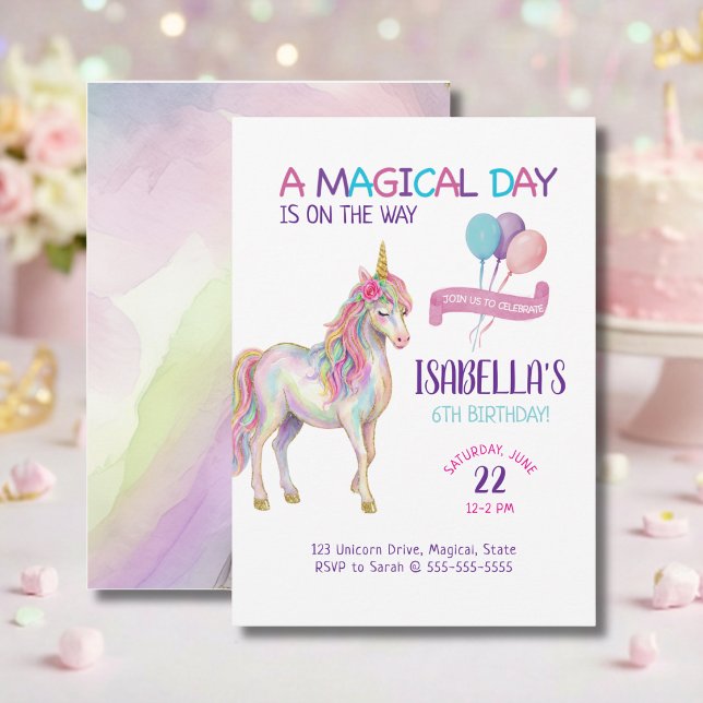 Invitation d'anniversaire 6 ans Licorne Fille (Créateur téléchargé)