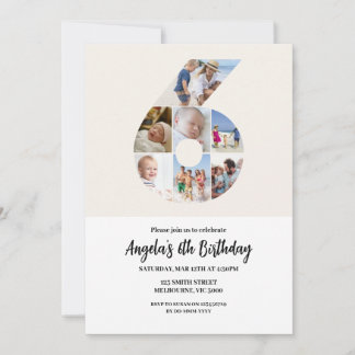 Invitation d'anniversaire 6 ans Minimaliste - Numé