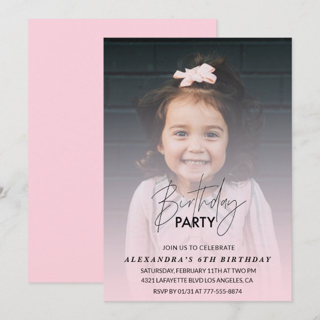Invitation d'anniversaire 6 ans Photo de fête d'an (Devant / Derrière)