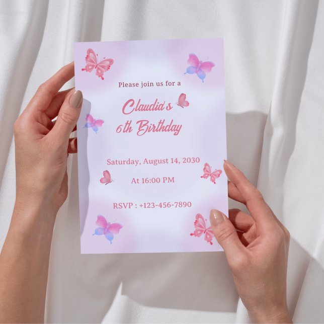 Invitation d'anniversaire 6 ans pour filles papill (Créateur téléchargé)