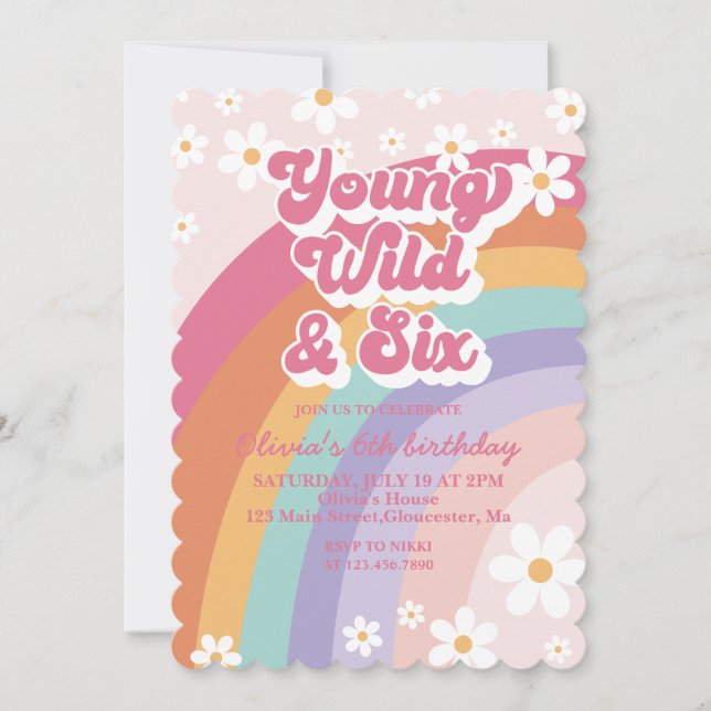 Invitation d'anniversaire 6 ans Rainbow Young Wild (Devant)