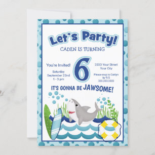 Invitation d'anniversaire 6 ans requin de plage oc
