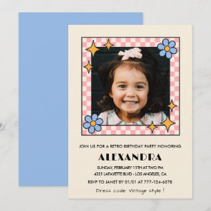Invitation d'anniversaire 6 ans Retro Groovy Fleur