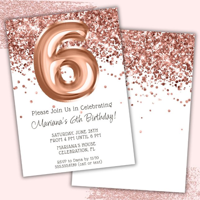 Invitation d'anniversaire 6 ans Rose Gold (Créateur téléchargé)