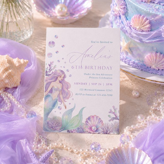 Invitation d'anniversaire 6 ans Sirène Fille sous  (Créateur téléchargé)