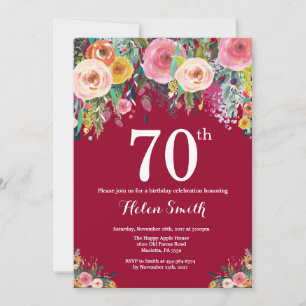 Invitation d'anniversaire 70 ans à motif floral bo