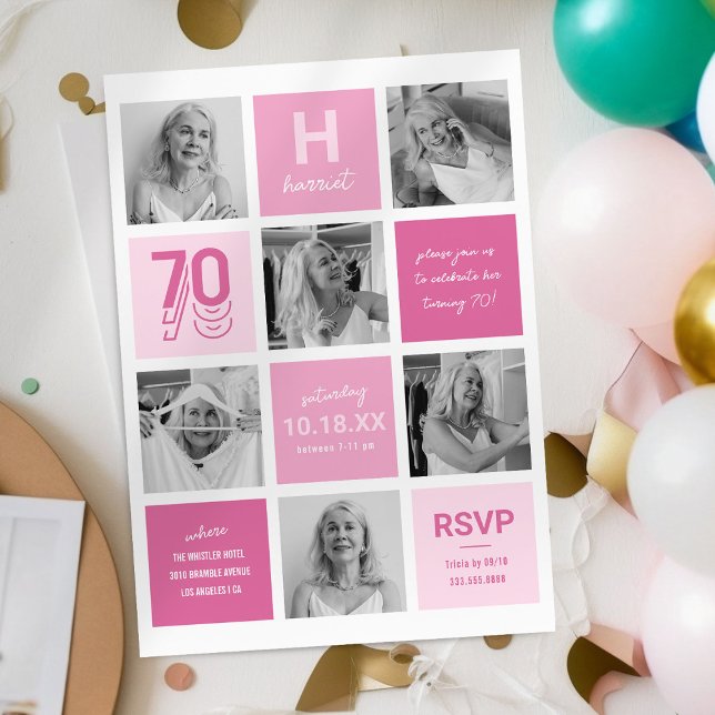 Invitation d'anniversaire 70 ans avec collage de p (Créateur téléchargé)