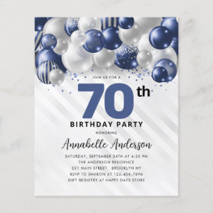 Invitation d'anniversaire 70 ans Budget Blue Silve