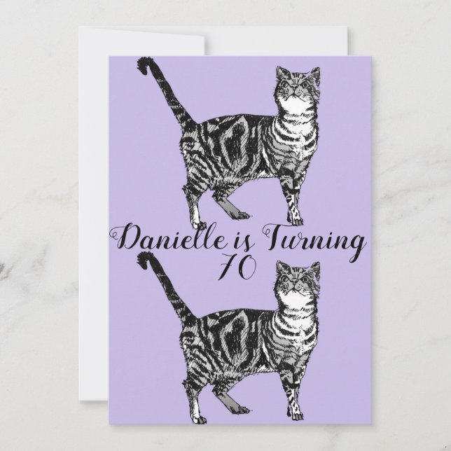 Invitation d'anniversaire 70 ans Chat Tigré Art Vi (Devant)