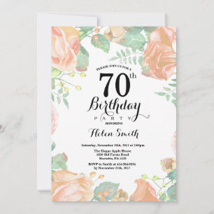 Invitation d'anniversaire 70 ans Fleur de Pêche Bo